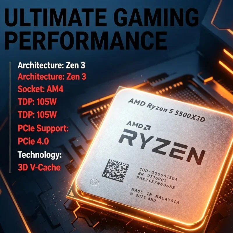 AMD Ryzen 5 5500X3D Gaming CPU Processor Zen 3 3D V-Cache Ultimate Performance AM4 CPU