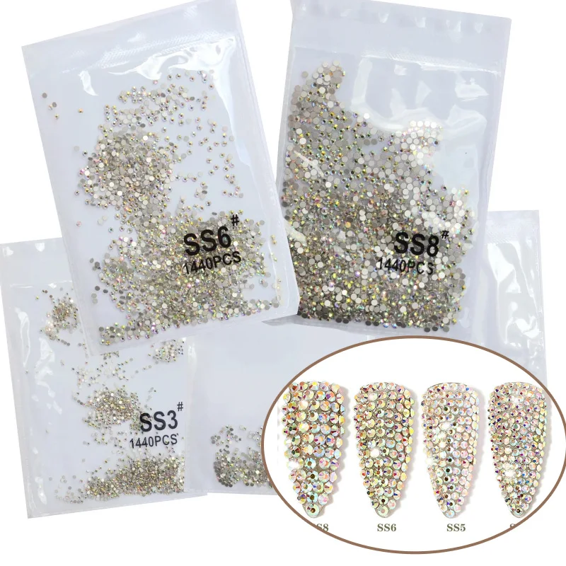 1440ab Flat bottom rhinestones round glass drill nails drill nail art accessories