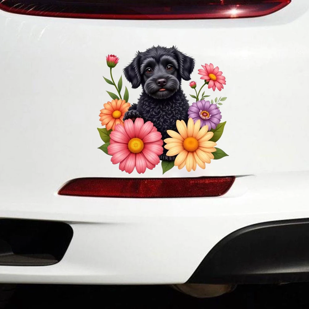 

Adorable Black Puppy & Multicolor Flower Creative Decorative Stickers, Suitable for a Variety of Scene Decorations, Such As Cars