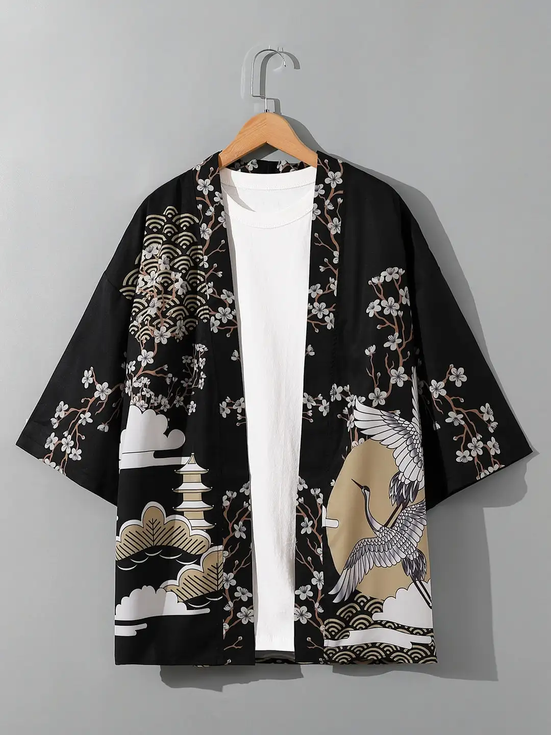 KIMONO Men's Summer Short-sleeved Printed Shirt Shirt Fashion National Trend Harajuku Retro Cardigan and Clothing