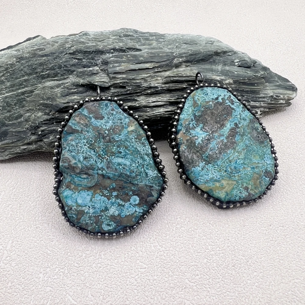 

10PCS Boho Jewelry Large Freeform Natural Blue Ocean Jaspers Stone Slab Vintage Pendant MY230607