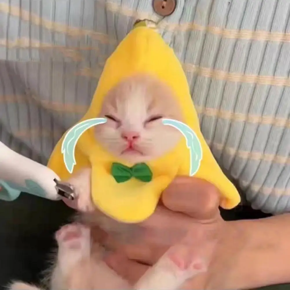 Lightweight Cat Hat Adorable Banana Shape Cat Hat with Bow Stylish Pet Costume Accessory Soft Adjustable Headwear for Kitty