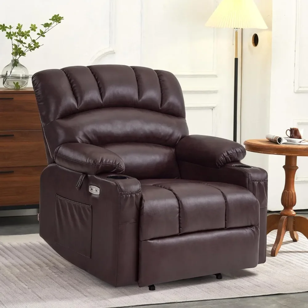 USB Ports Sofa Power Lift Recliner Chair Sofa With Massage and Heat for Big Elderly People Cup Holders Dark Brown