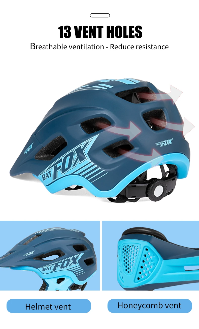 BATFOX Kinder Vollgesichts-Fahrradhelm Abnehmbarer Kinnriemen Stoßabsorbierende Schale Sicherheitszertifizierter Rad- und Rollerhelm für Kinder – Detail 6