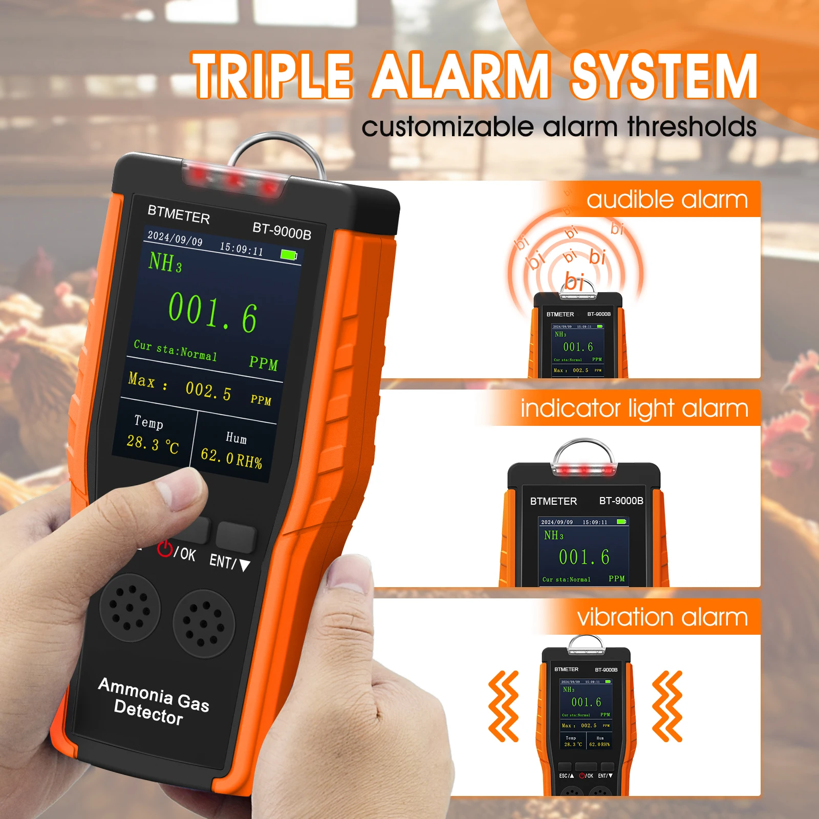 Ammonia Gas Detector – Portable Digital NH3 Monitor With Adjustable Alarm Settings And Dual Alarm Modes Air Quality Analysis