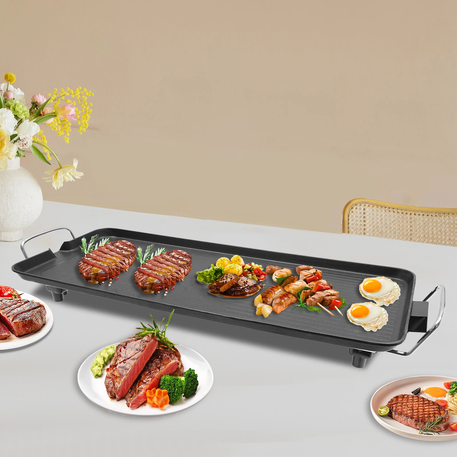 

1500W Smokeless Electric Barbecue Grill 26.77*11.02*2.76in Portable Indoor & Outdoor Cooking