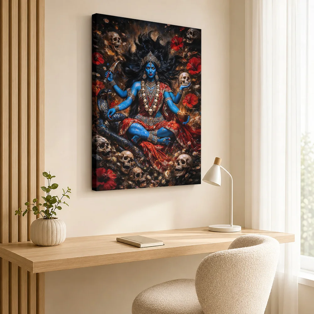 Black Flame Of Kali Framed Canvas Poster Custom Spiritual Mythology Wall Paintings Decoration for Office Hallway Ready to Hang