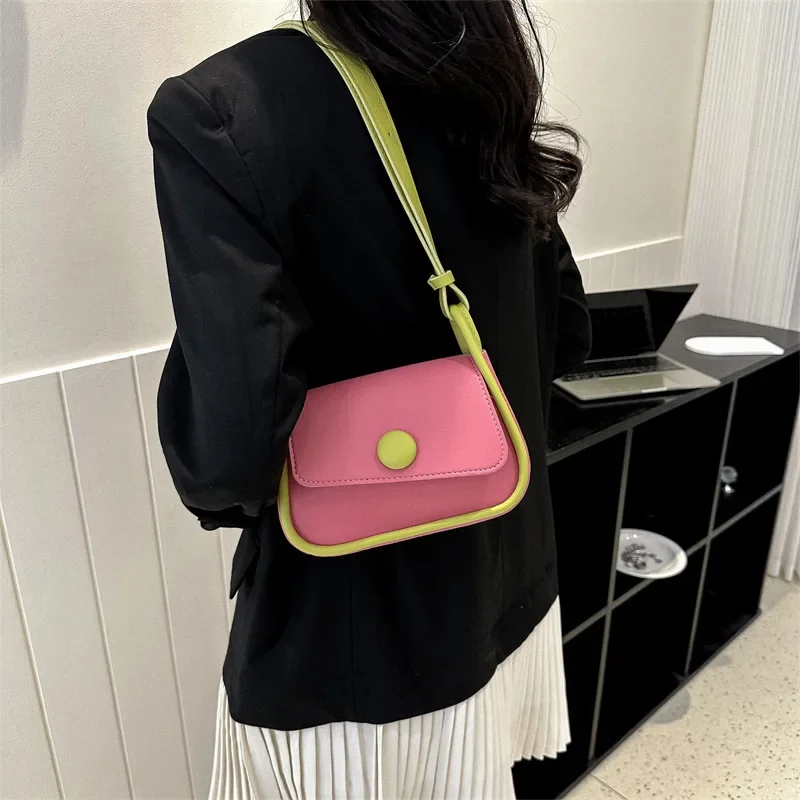 Korean Sweet Women Bag PU Leather Casual Panelled Soft Hasp Handbags Shoulder Bag Pures and Bags Crossbody Girls Bag Simple