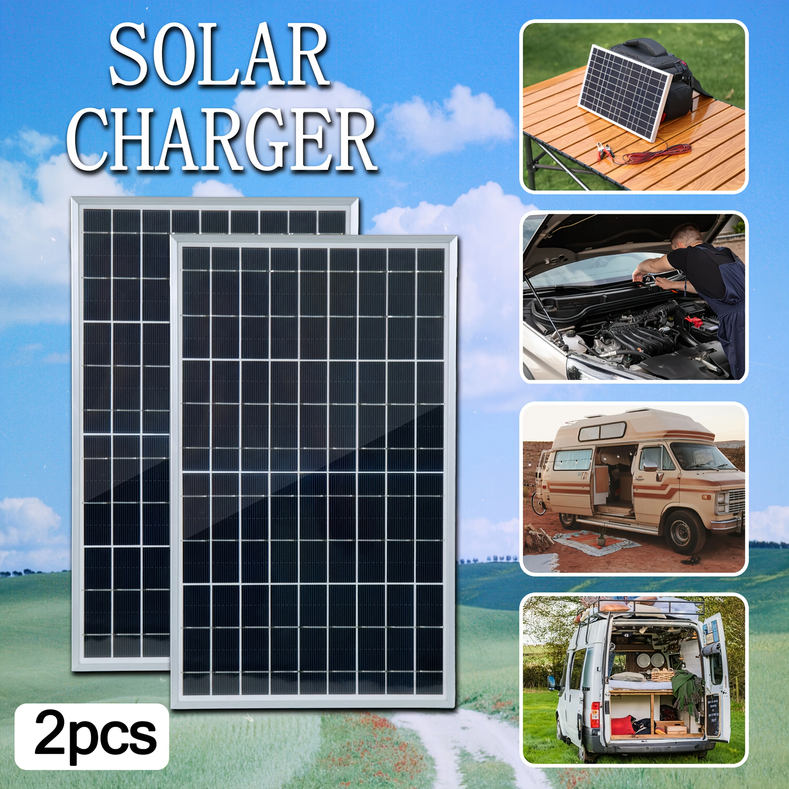 12V Solar Panel Kit 1pc/2pcs With 100A Charge Controller High Efficiency Portable Panels For RV Marine Home Off Grid System Lightweight Includes Cables And Clips view 6