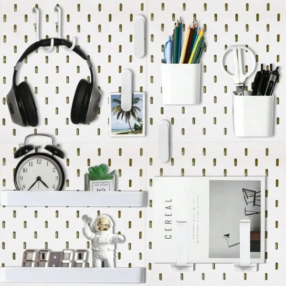 Wall-Mounted Storage Board DIY Space-Saving Storage Organizer Board with Hooks Pegboard for Kitchen Bedroom Bathroom Study Room