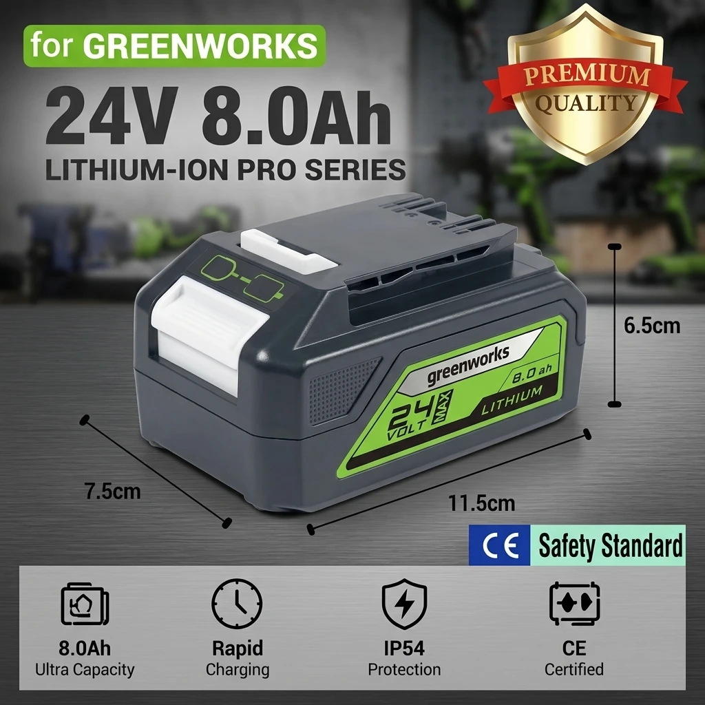 Neu für Greenworks Werkzeugakku 24V 8,0Ah Lithium-Ionen-Akku mit echter Kapazität, geeignet für den Austausch von Akkus in Rasenmäher- und Poliermaschinen.