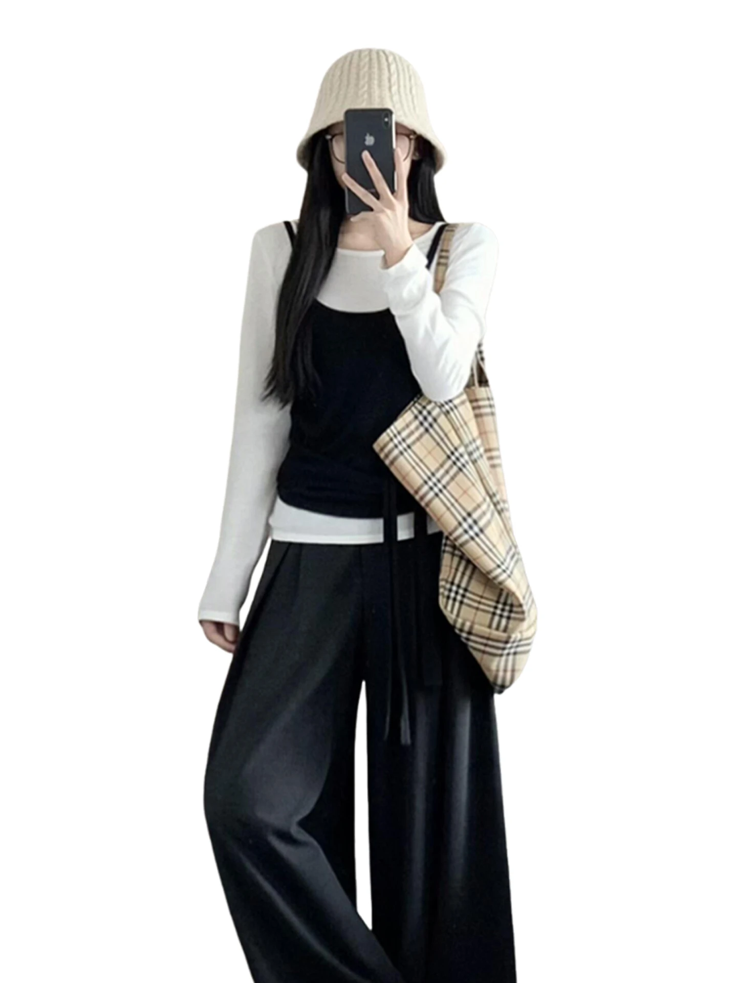 韓国 Sle Lazy Long Sve T-irt 女性初秋 2026 新デザインカジュアルレジャーフェイクツーピーストップレディースファイオン