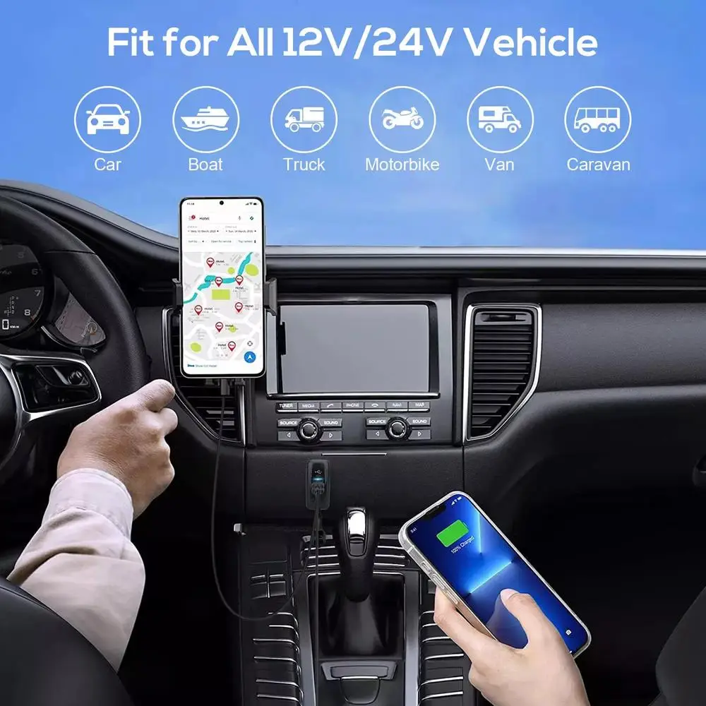 12 فولت USB مخرج طاقة السيارة USB Type-C مقبس شاحن السيارة 3 منافذ مزدوجة 18 واط QC3.0 المزدوج PD3.0 30 واط مهايئ شاحن سريع لسيارة RV #3