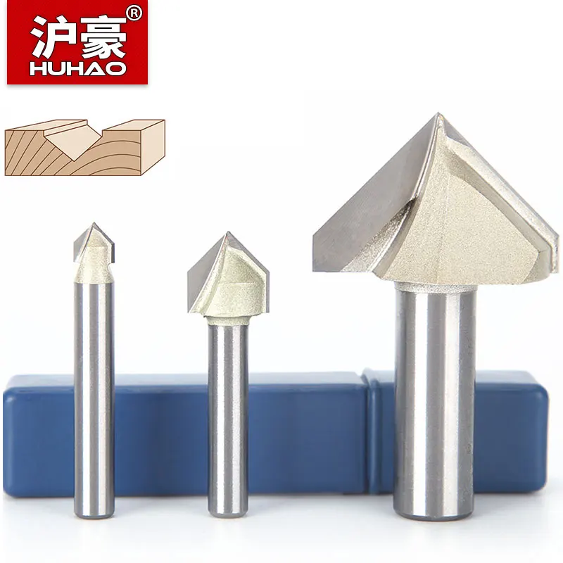 HUHAO V Type Milling Cutter Wood Woodworking Milling Cutter Carbide CNC Mechanical Tools Engraver V Bit V Carving Cutter Tools