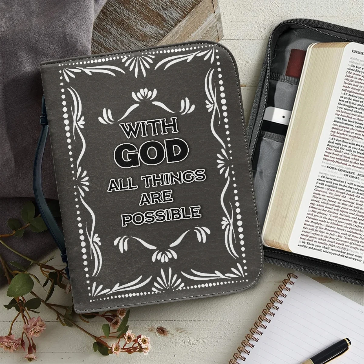 With God All Things Are Possible Brand Design Leather Bag Handheld Universal Bible Bag Protection Church Prayer Religious New