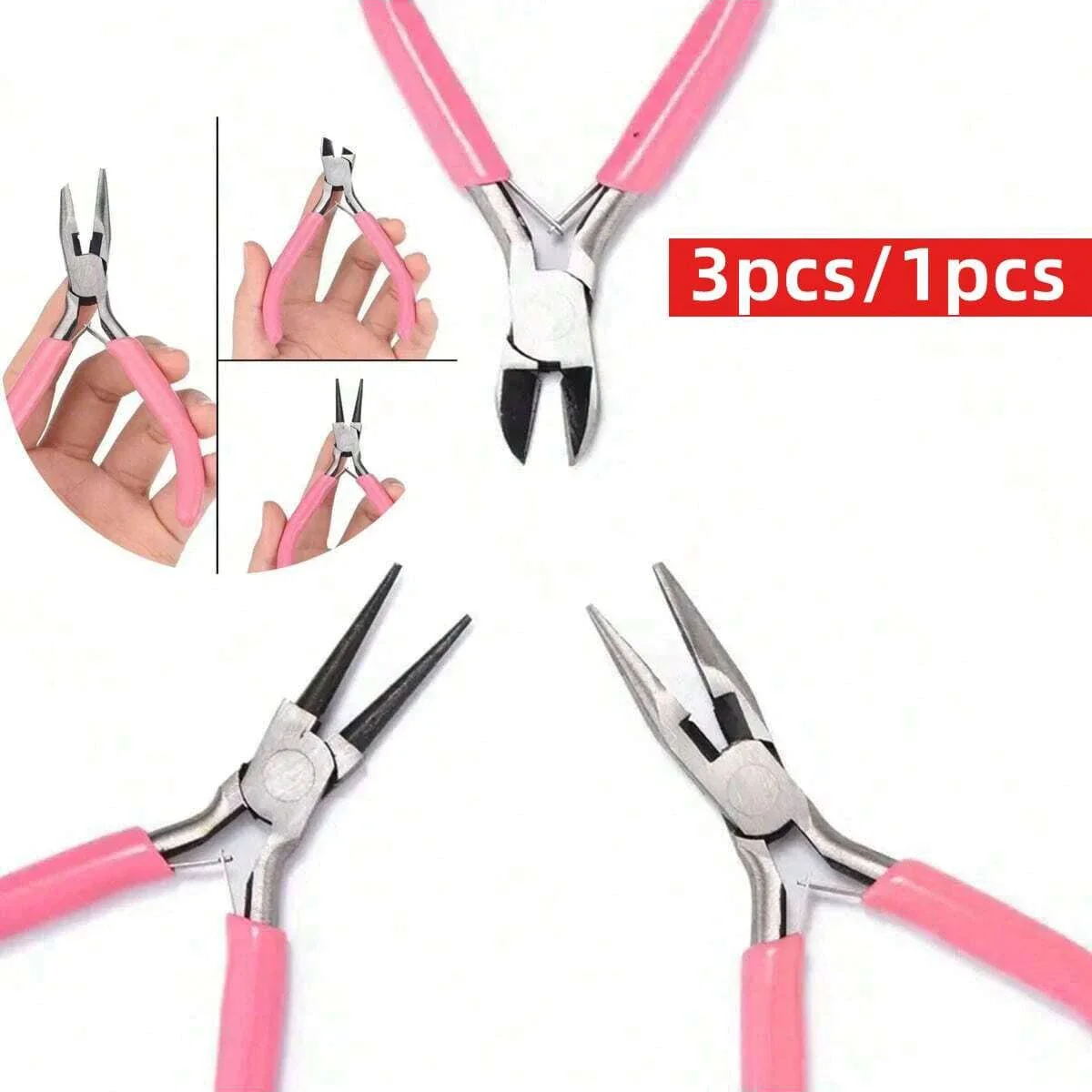 3pcs/1pcs Iron Pink Jewelry Pliers Tool Kit Includes Needle Round Wire Cutter And Curved Nose Pliers For Jewelry Making