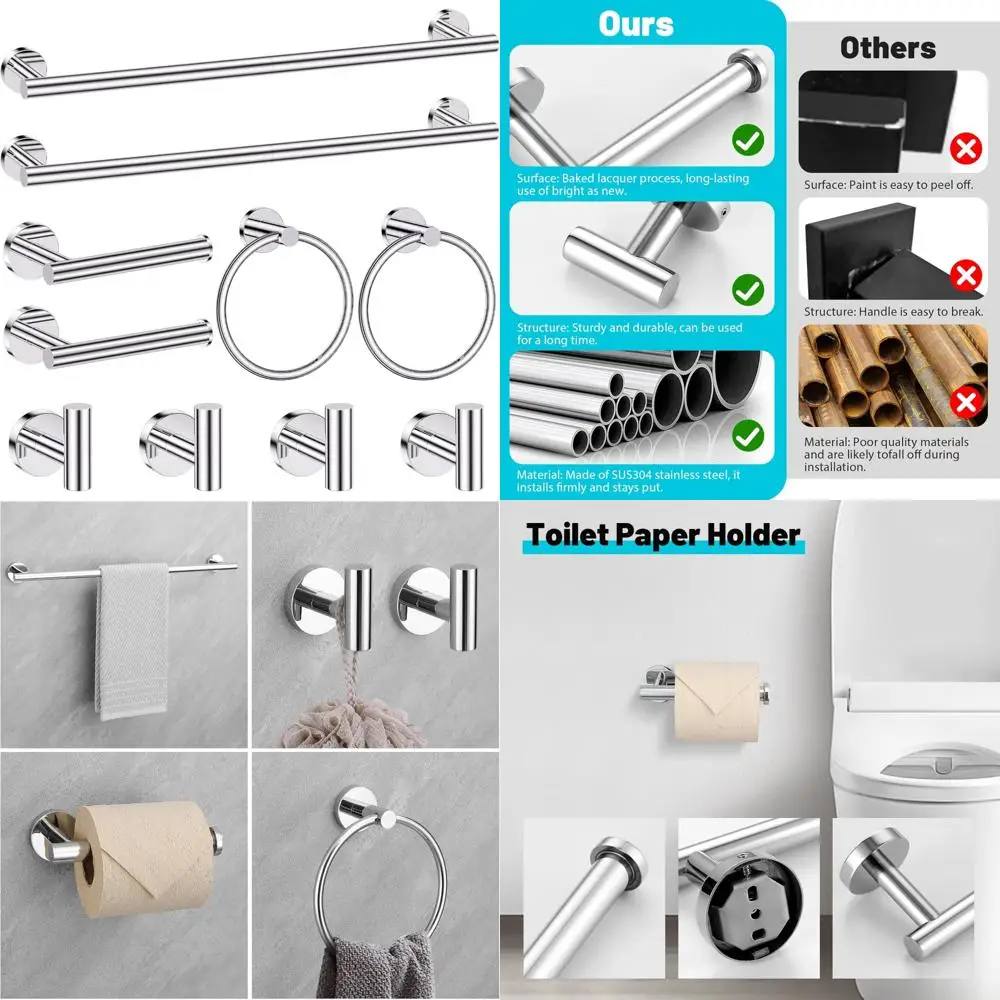 

Bathroom Hardware Set, 10-Piece Towel Bar and Holder Collection with Toilet Paper Holder, Towel Ring, and Hook for Bathroom Acce