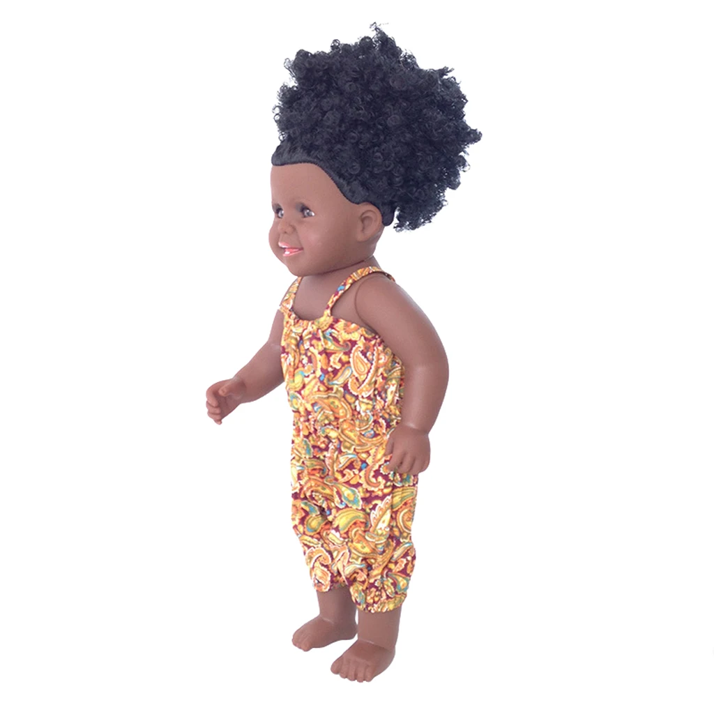 

Real Life Girl Doll with Curly Hair Vinyl Lifelike Baby Doll Black Skin Full Body Newborn Baby Toy for Kids Sleep Companion