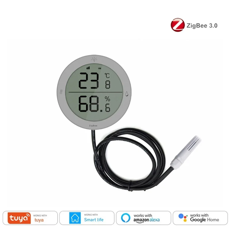 

New Tuya ZigBee Smart Temperature and Humidity Sensor Seedling Smart Home High precision with Wire Probe Work With Alexa Google