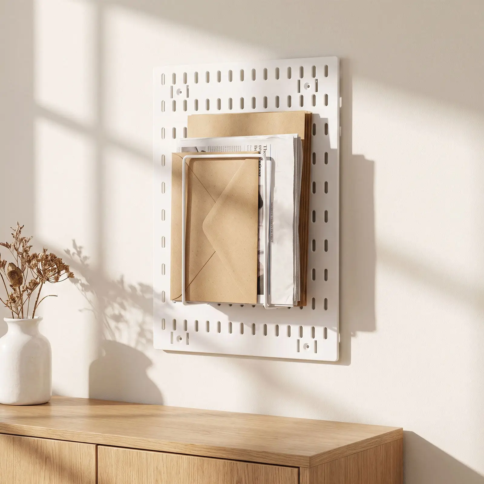 5Pcs Wall File Organizer Pegboard Shelf Magazine Display Rack Office Mail Holder Adjustable Shelf Support Storage Hooks