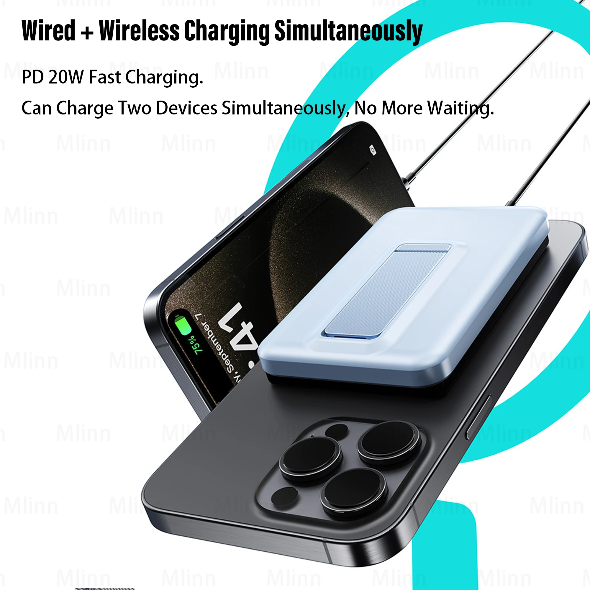 10000mAh Magnetic Wireless Power Bank 3 in 1 Portable Auxiliary Battery PD20W Fast Charging For iPhone 16/15/14/13/12 Watch