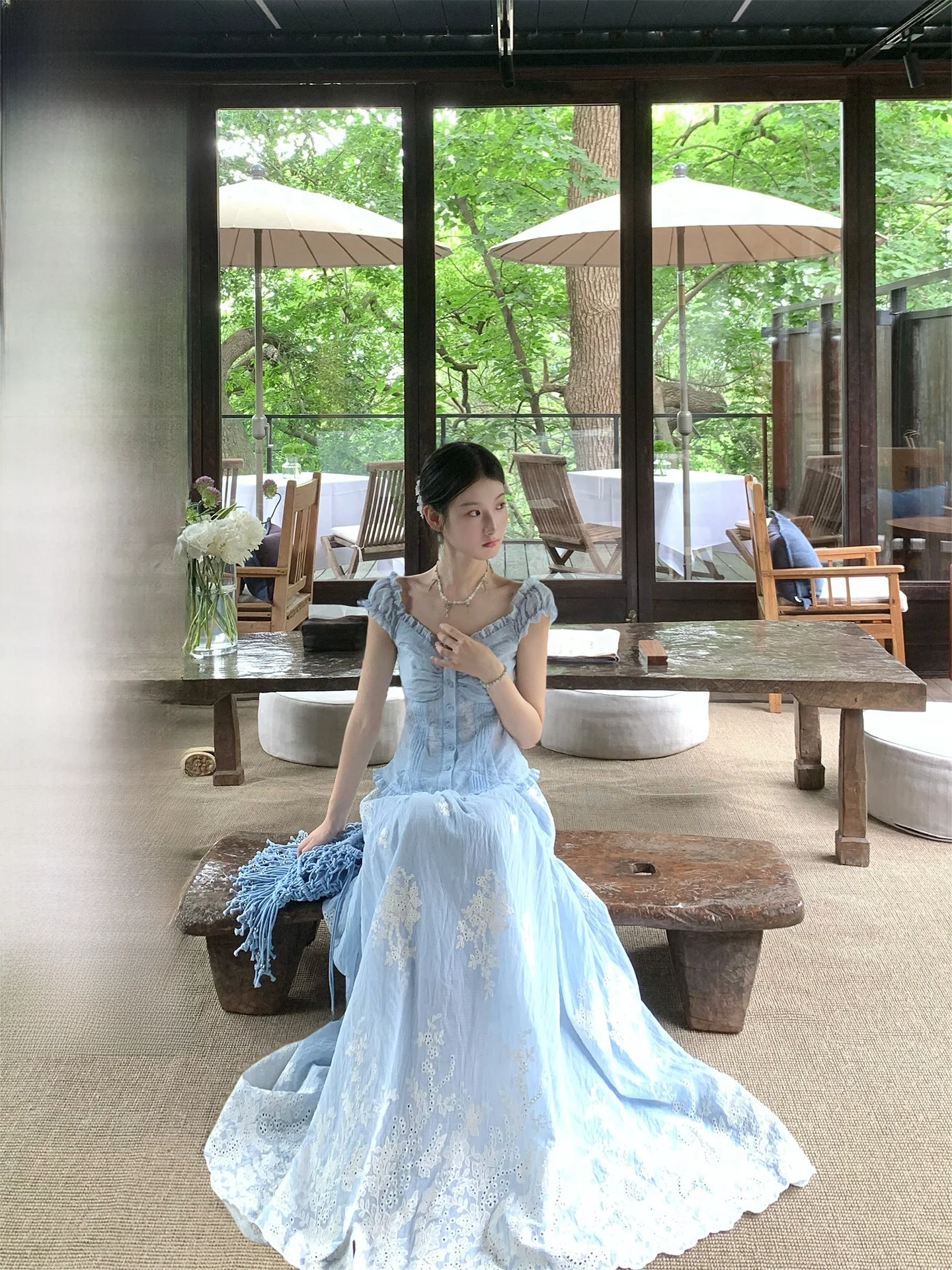 

Синее двустороннее платье подружки невесты с вышивкой, юбка трапециевидной формы, весна-лето, женский модный комплект, длинный свеч V-Ne