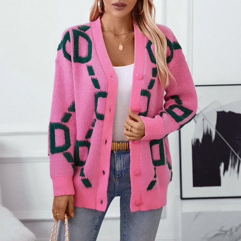 

2025 Women's New Sweater Cardigans Autumn Winter Female Embroidered Letter Sweater Coats Women's Thicken Warm Knitwears Tops
