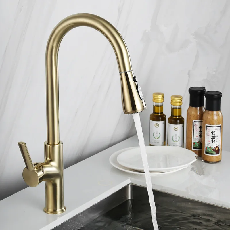 Kitchen Faucet Black Pull Out Kitchen Tap Brushed Gold Pull Down Kitchen Mixer Rotating Sink Faucet Mixer Tap Brass