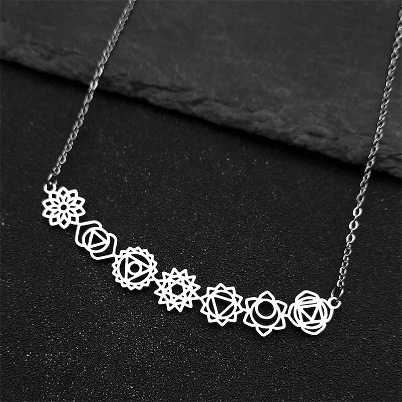Yoga 7 Chakra Birth Flower Pendant Necklace for Women Girls Stainless Steel Gold Color Reiki Amulet Jewelry Mother's Day Gift - Image 5