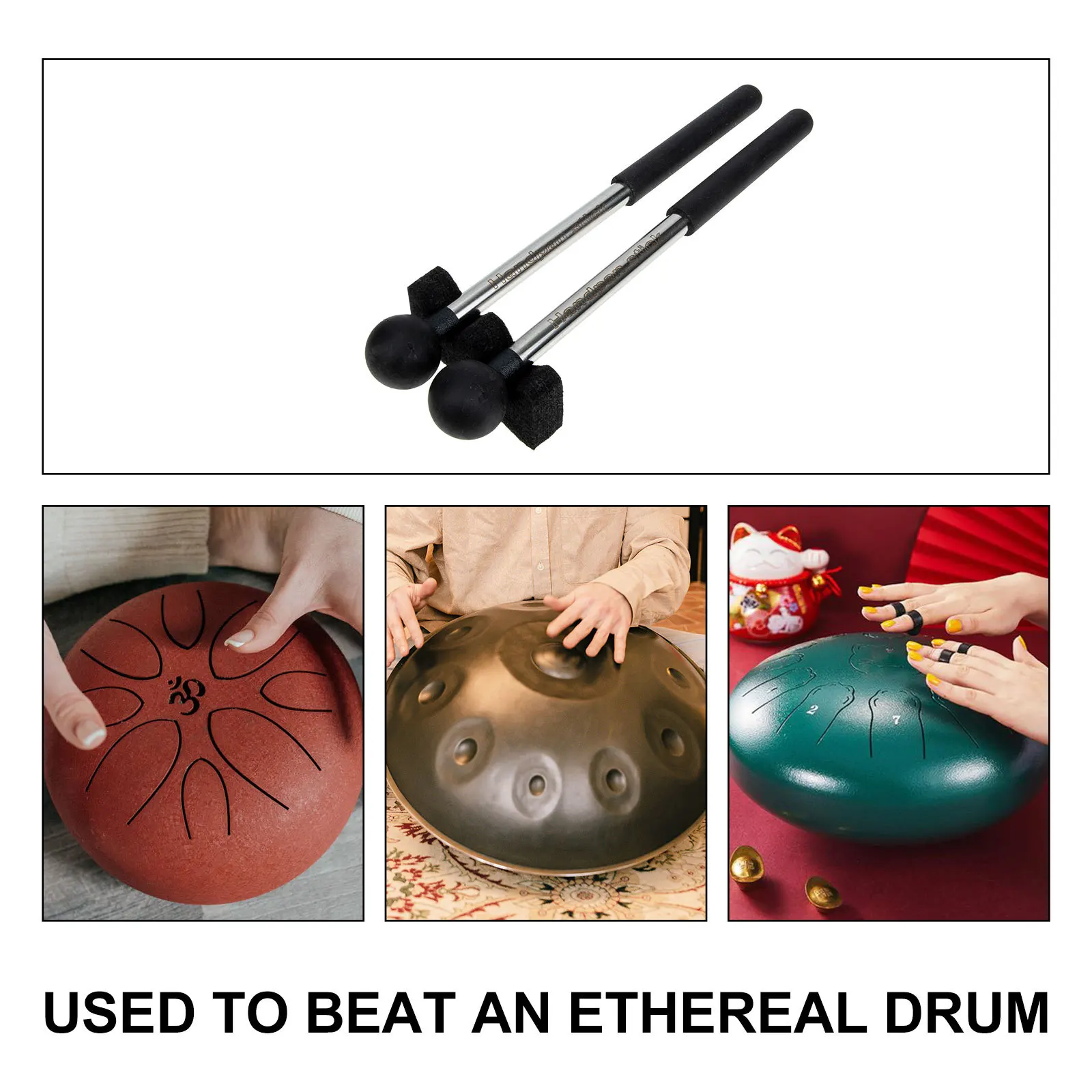 

1 Pair Professional Percussion Sticks Metal Rubber Tips Non-Slip Grip For Steel Tongue Drum Music Education Yoga Meditation