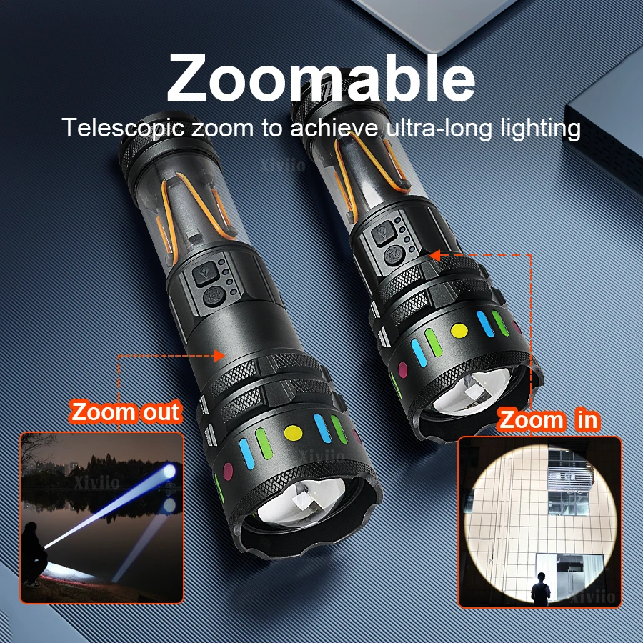 99000000LM Zoom Round Beam LED flashlight High Power LED Flashlight Rechargeable COB Torch Outdoor COB Camping Fishing Lantern