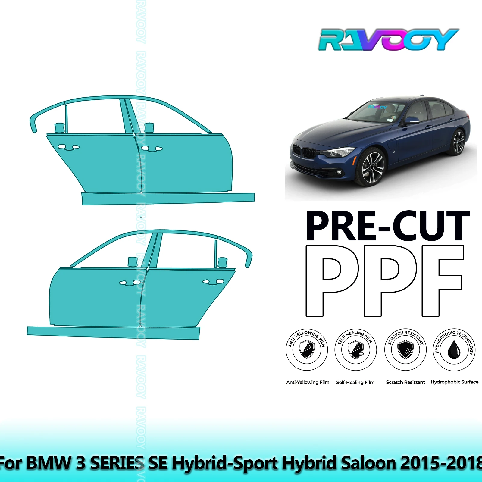 

For BMW 3 SERIES SE Hybrid-Sport Hybrid Saloon 2015-2018 8.5mil Pre-Cut PPF Door & A/B Pillar Kit TPU Paint Protection Film Set