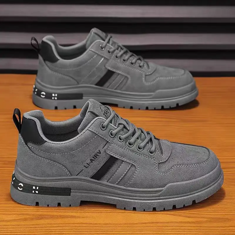 Men's Casual Work Shoes Spring Construction Site Wear-Resistant Rubber Sole Breathable Synthetic Leather Low Top round Toe