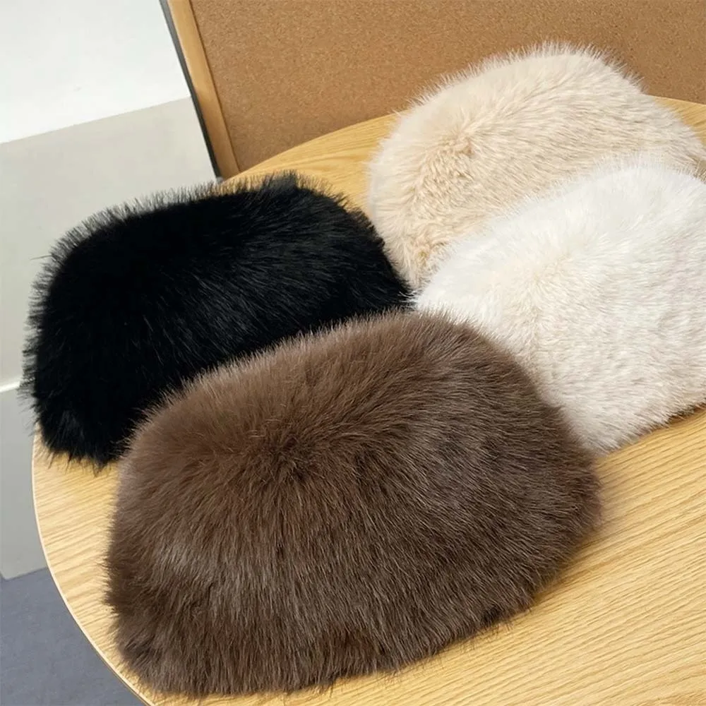 Gifts Temperament Bucket Hat Warmer Solid Color Winter Fisherman Hat Imitation Mink Fur Windproof Anti-cold Basin Cap Outdoor