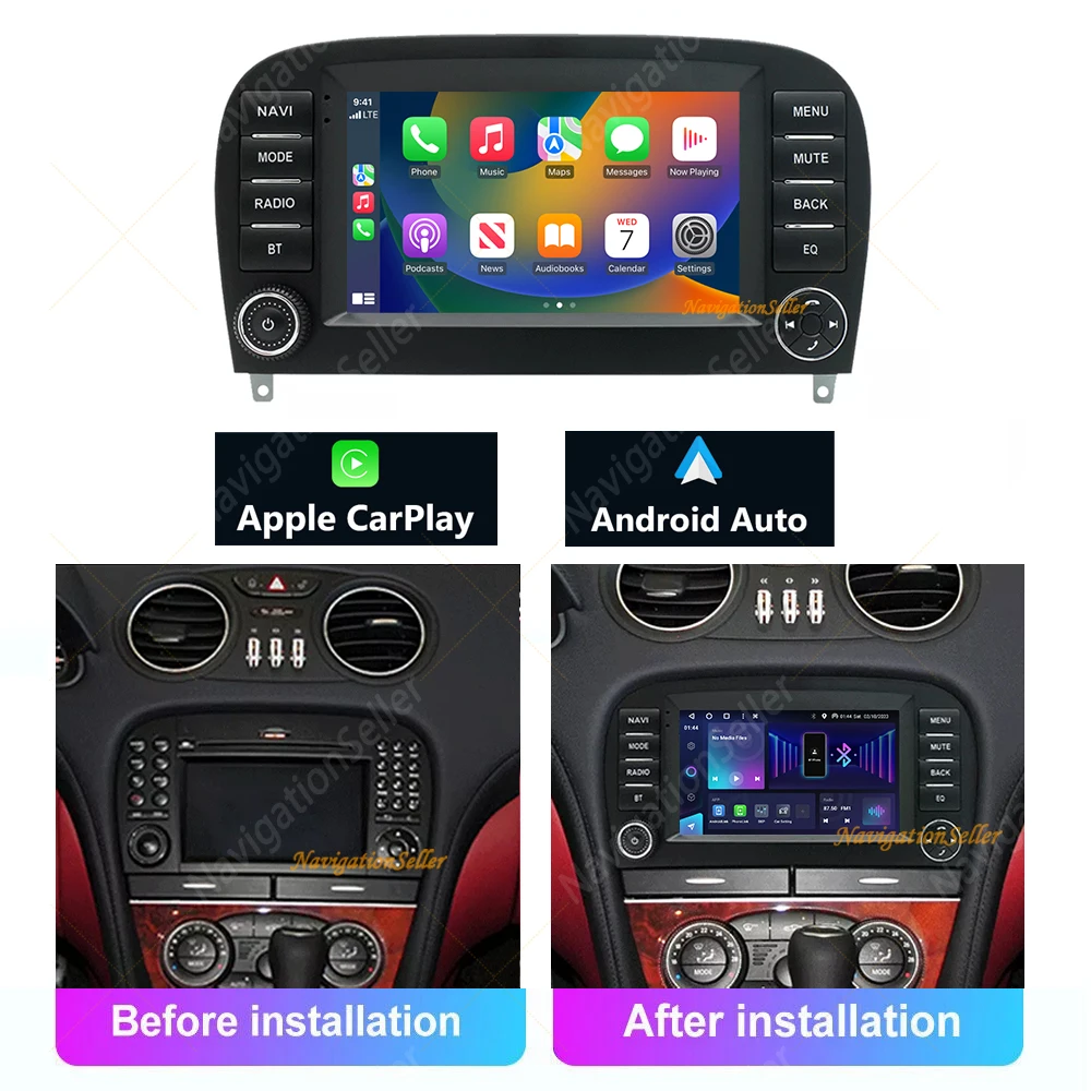 

VIGOHI Car Stereo Apple CarPlay For Mercedes-Benz SL R230 SL350 SL500 SL55 SL600 SL65 NTG2.5 Aftermarket Radio Gps Sat Nav RDS