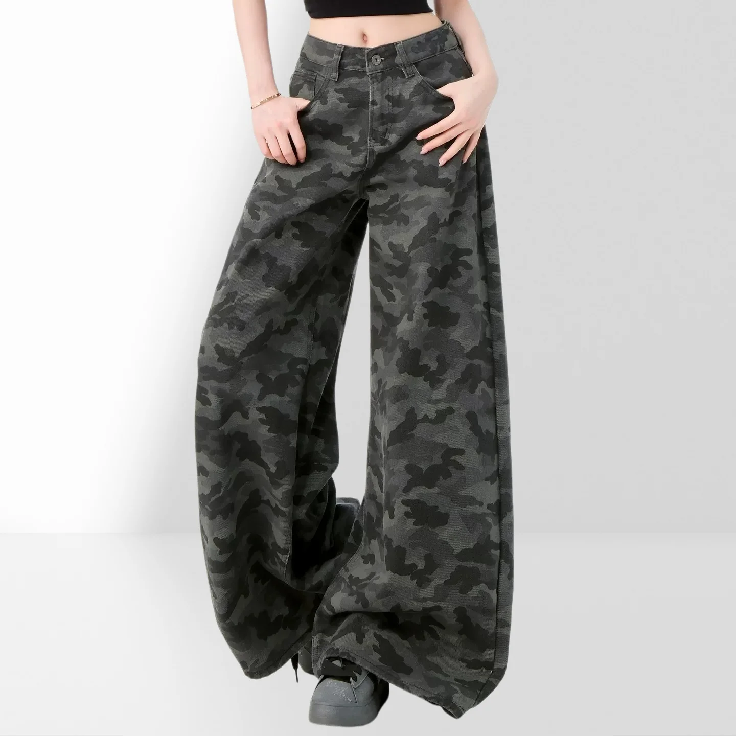 

New Women's Jeans High Waist Wide Leg Baggy Cargo Pants Vintage Loose Fit Retro Street Style Y2K