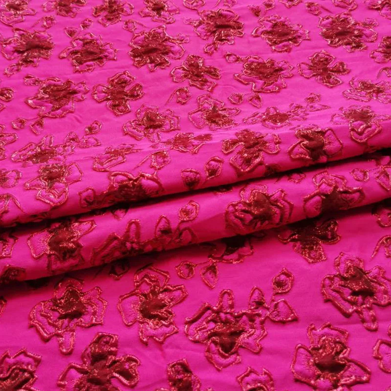 

Rose Red 3D Jacquard Brocade Fabric For Dress Jacket Skirt Suits Diy Sewing Material