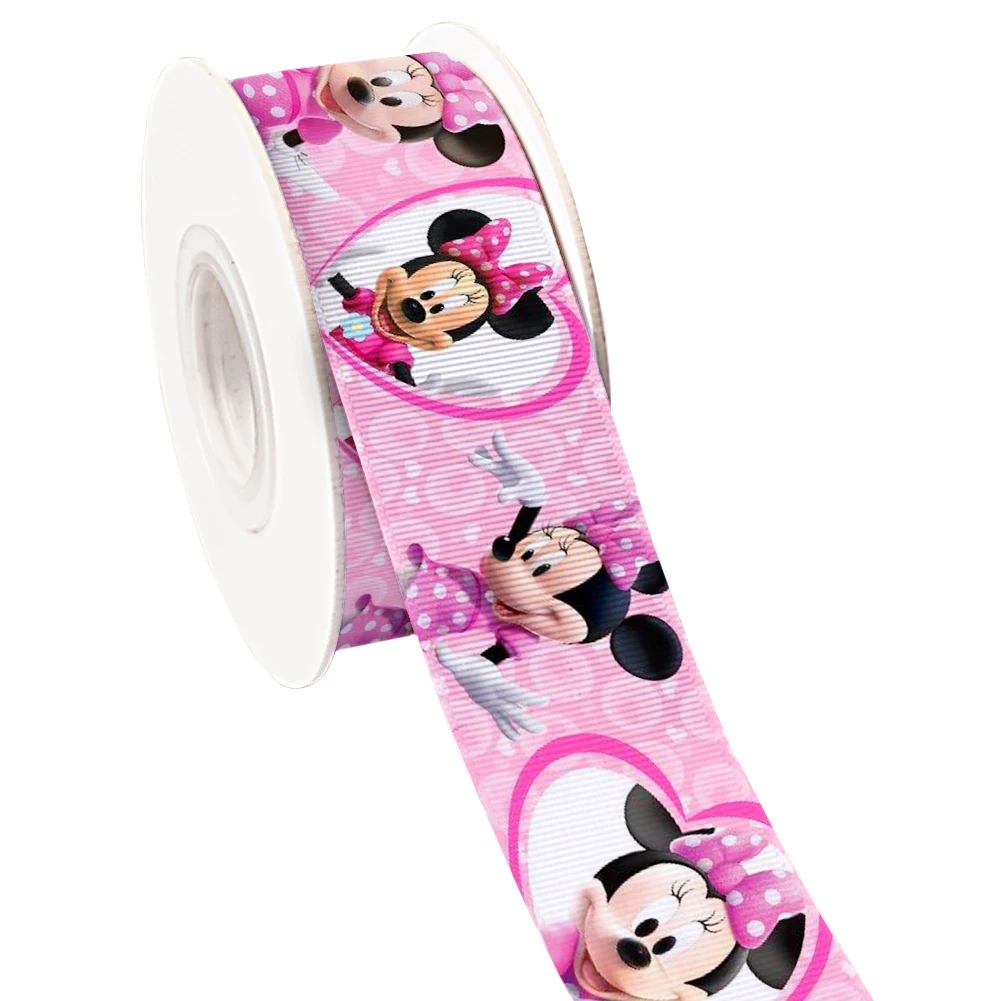 Mini Disney  Mickey Minnie Pattern Cartoon Printing Grosgrain Ribbon For DIY Hair Bows Merry Party 5 Yards