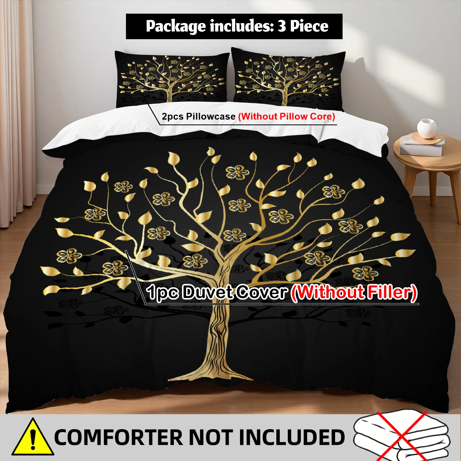 

Luxury Golden Tree Duvet Cover Set 2 Pillowcases Black Gold Modern Bedroom Decor Bedding Set Twin Queen King Size Birthday Gift
