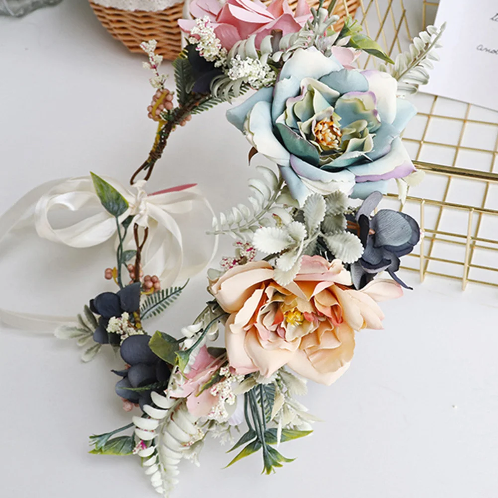 

Bridal Flower Headband Artificial Floral Hairband Ribbons Wedding Hair Accessories Lightweight Flower Headband