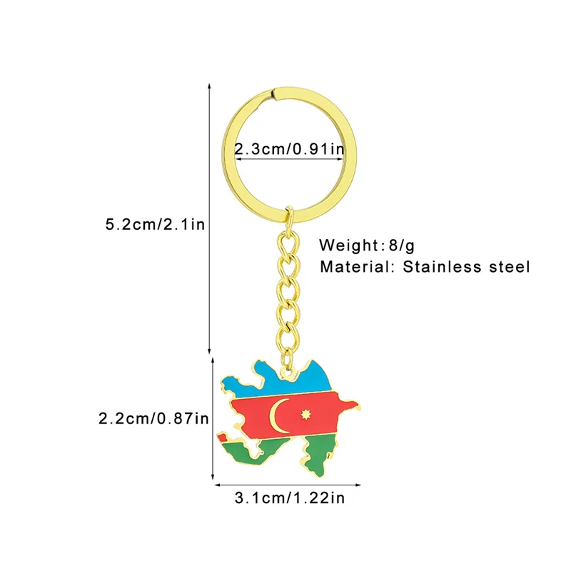 سلسلة مفاتيح من الفولاذ المقاوم للصدأ ، رمز شعار الأزربايك ، مجوهرات عرقية ووطنية ، لون ذهبي وفضي