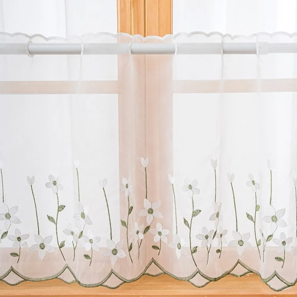 Lavender Pattern Floral Pattern Lace Curtains Dust-Proof Embroidered Floral Short Curtains Light Blocking Cottage Style