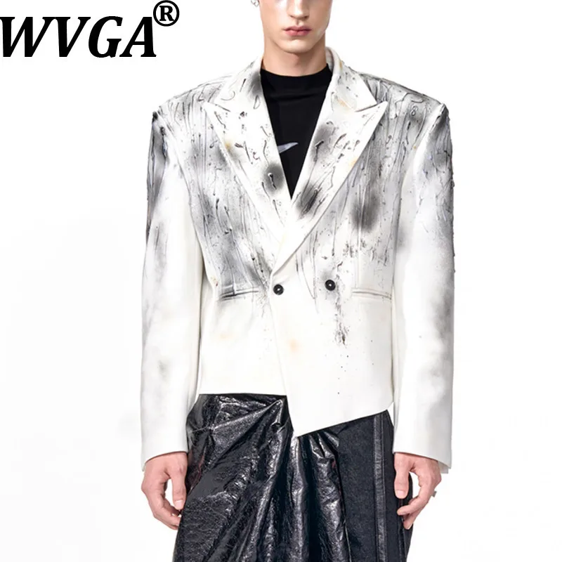 

WVGA весна осень новый мужской прилив ручной работы восковые пиджаки с длинными рукавами модный нерегулярный костюм с отложным воском пальто Ins W13109