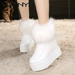 Winter Woman Warm Fur Sneakers Platform Snow Boots Female Causal Height Increasing Shoes Ankle Boots For Women Botas Mujer White