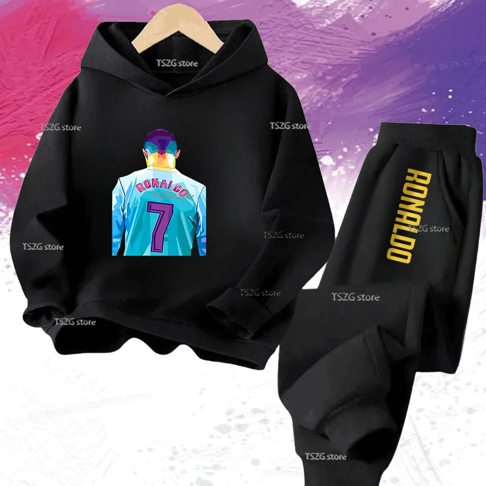 الشتاء الخريف كرة القدم CR7 رونالدو الأطفال هوديي + السراويل دعوى 2 قطعة مجموعة صبي فتاة رياضية البلوز مجموعة طفل رياضية 3-12Y #3