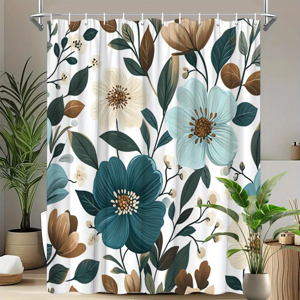 

Waterproof Floral Shower Curtain 180x200cm Botanical Bloom Bathroom Shower Curtain Decor Tropical Nature Peony Print Curtain