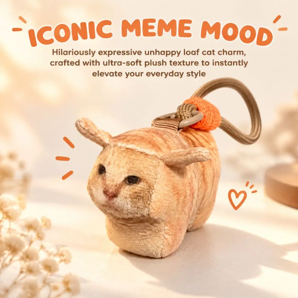 Creative Round Head Orange Cat Meme Plush Cartoon Soft Cute Cat Stuffed Pendant Stuffed Animal Kitten Cat Keychain Kids