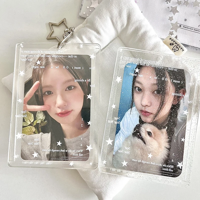 Portatarjetas de fotos acrílico Kpop, llavero antipérdida de 3 pulgadas INS, funda protectora transparente para ídolo, bolsa, fundas para tarjetas de autobús, suministros