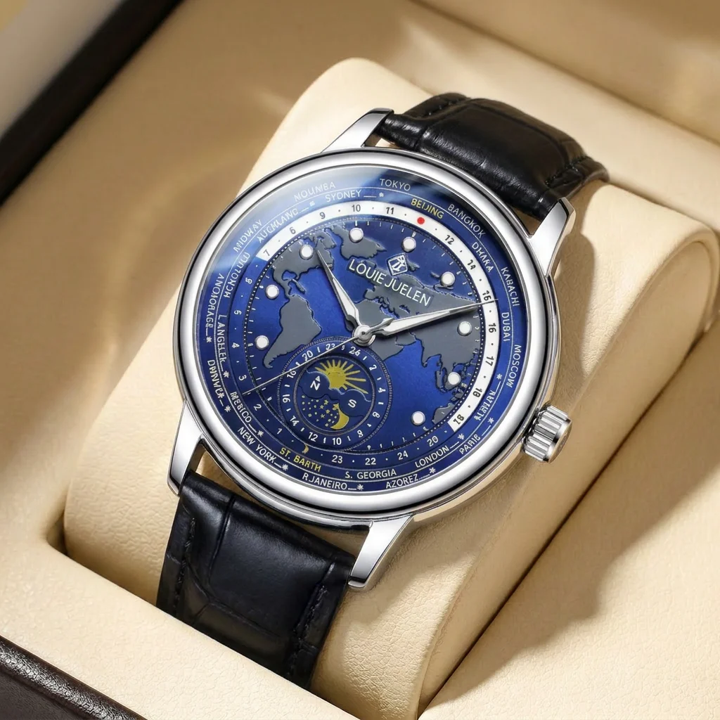 

1pcs Men's blue dial leather strap vintage fashion classic fashion details Quartz Watch for business party holiday