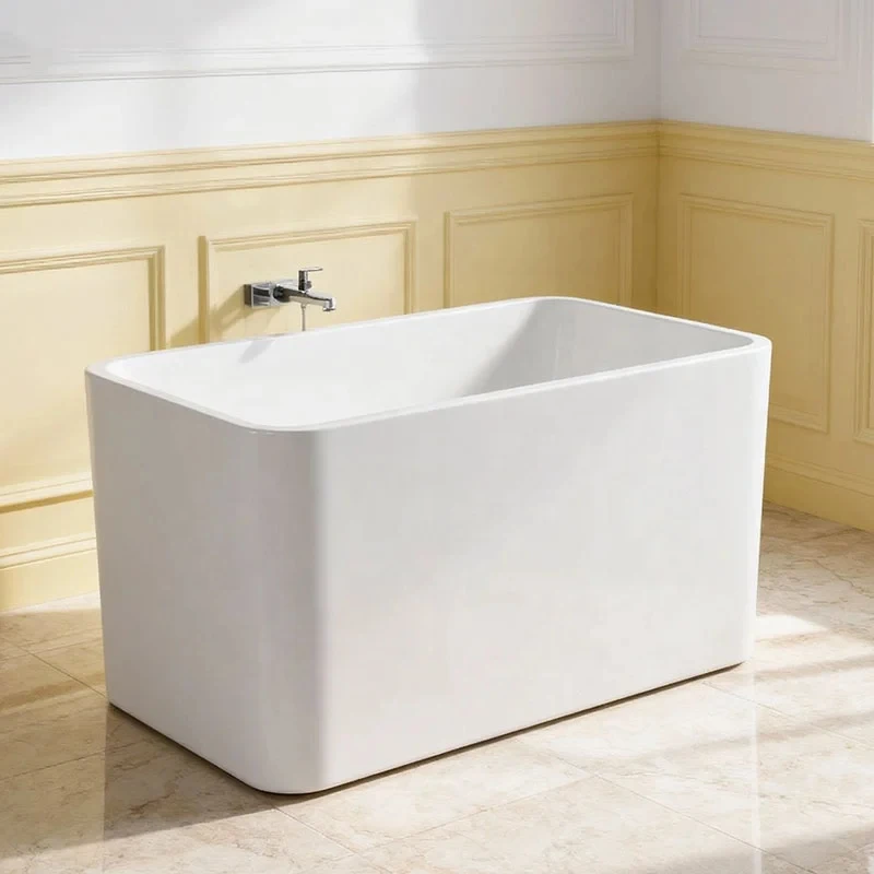 Modern Contemporary Small Rectangle Acrylic Freestanding Soaking Bathtub Factory Direct with Drain & Ovelow Bathroom Use